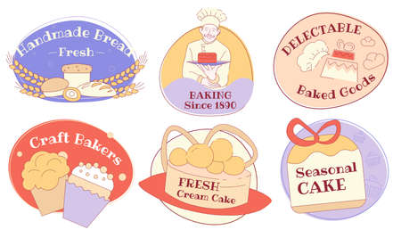 Bakery product promotion sticker set designのイラスト素材