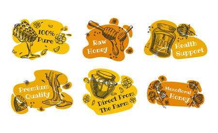 Raw honey concept set, farm product advertisingのイラスト素材