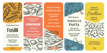 Italian pasta label set, product package designのイラスト素材