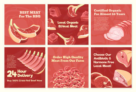 Social media set with meat product advertisingのイラスト素材