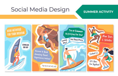 Summer activity booking online at story page setのイラスト素材