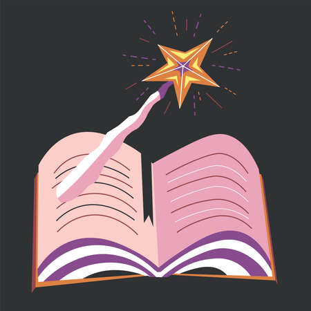 Book with spells, magic wand and textbook vectorのイラスト素材