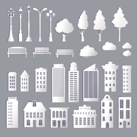 City infrastructure and architecture, park itemsのイラスト素材