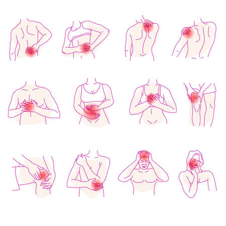 Pain and aches, headache and toothache vectorのイラスト素材