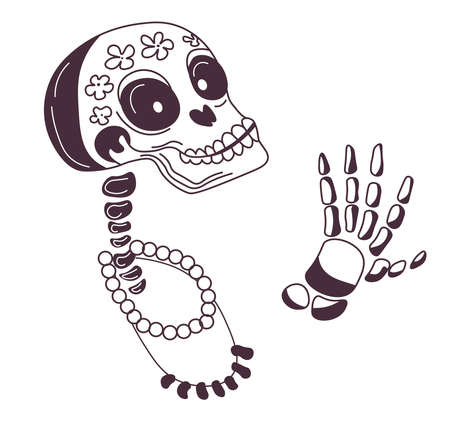 Skeleton character with flowers and necklacesのイラスト素材