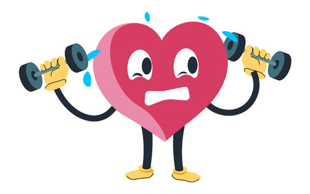 Heart character doing exercises, tired exhaustedのイラスト素材