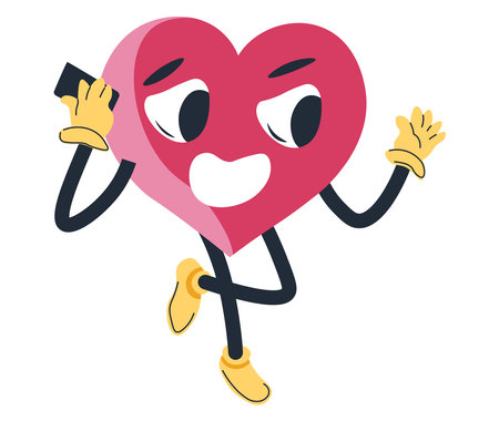 Heart character talking on phone, romance dateのイラスト素材