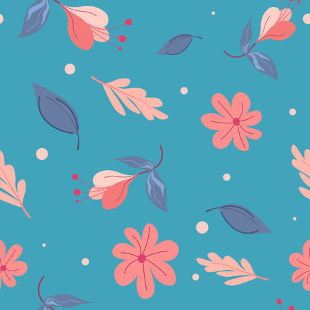 Floral seamless pattern, leaves and blossom vectorのイラスト素材