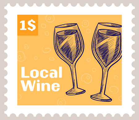 Local wine, glass of alcoholic beverage postmarkのイラスト素材