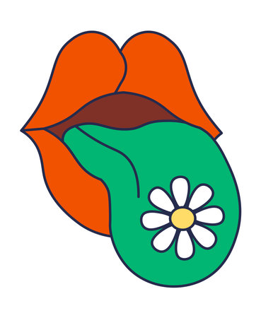 Sticking out tongue with blooming flower on itのイラスト素材