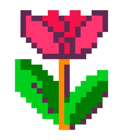 Pixelated flower tulip in blossom, botany decorのイラスト素材