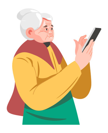 Grandmother using smartphone senior lady and phoneのイラスト素材