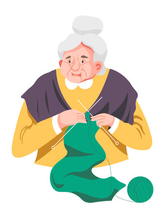 Grandmother knitting granny, hobby and lifestyleのイラスト素材
