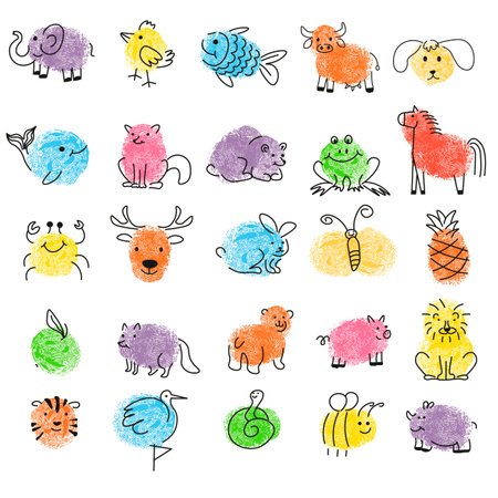 Drawing of animals and plants, watercolor paintのイラスト素材