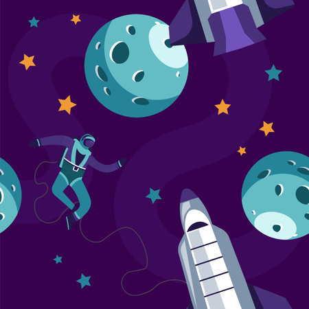 Astronaut in space with shuttle and rockets vectorのイラスト素材