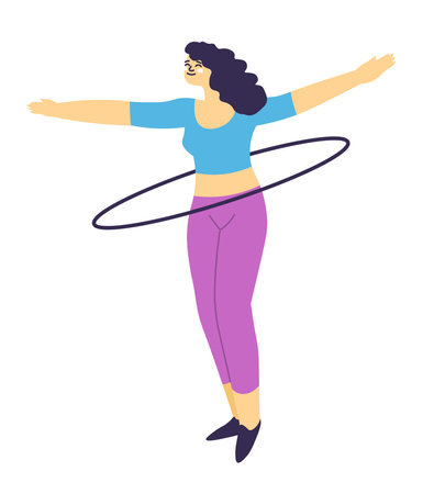 Woman working out with hoop, waist exerciseのイラスト素材