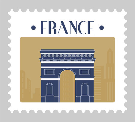 France landmarks and landscape postal mark stampのイラスト素材