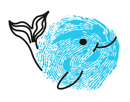 Thumbprint drawing of whale cute marine animalのイラスト素材