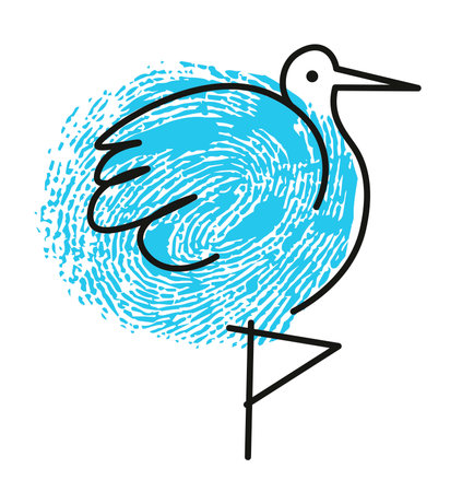Thumbprint drawing of crane animal, bird personageのイラスト素材
