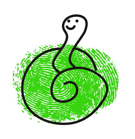 Thumbprint drawing of funny snake reptile portraitのイラスト素材