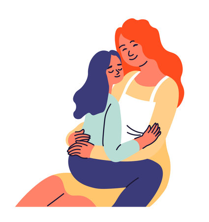 Daughter cuddling mother happy family relationshipのイラスト素材