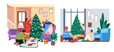 Christmas holidays, winter celebration at homeのイラスト素材