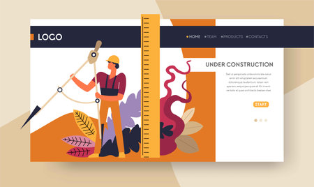 Building industry construction process online web page template vector concrete house