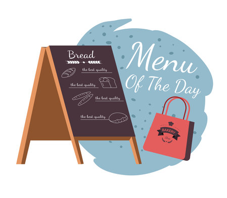 Menu of the day, board with bakery offers saleのイラスト素材