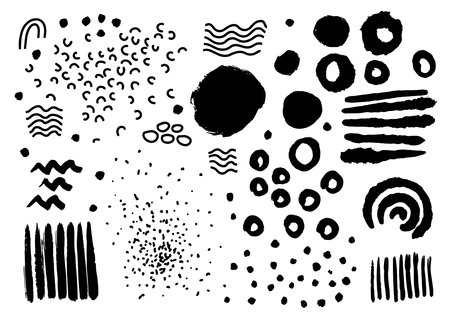 Circles and dots, lines and waves drawings vectorのイラスト素材
