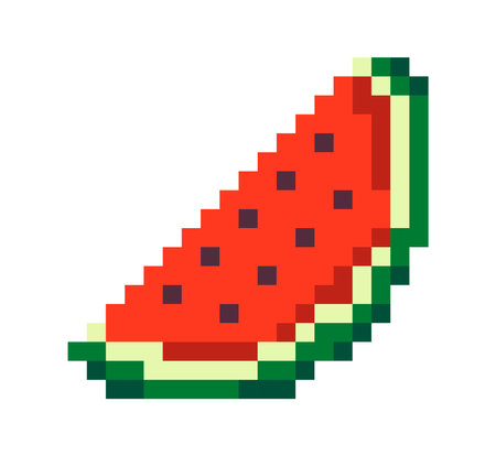 Slice of watermelon with seeds, pixel art designのイラスト素材