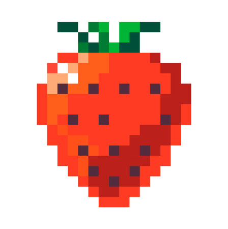 Pixelated strawberries, ripe fruit berries iconのイラスト素材