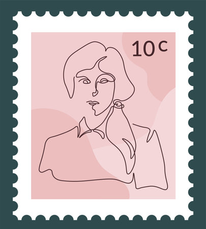 Famous people postmark, woman portrait line artのイラスト素材