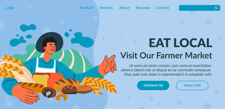 Eat local, visit our farmer market, website pageのイラスト素材