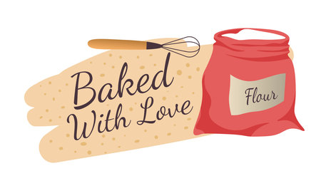 Baked with love, flour and whisk cooking vectorのイラスト素材