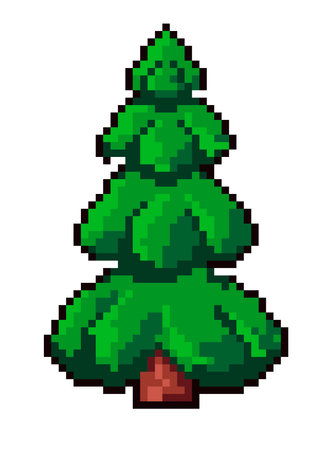 Pixelated pine tree for game setting, 8 bit vectorのイラスト素材