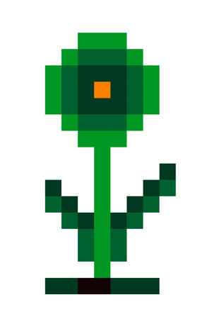 Pixelated flower in blossom, 8 bit game design
