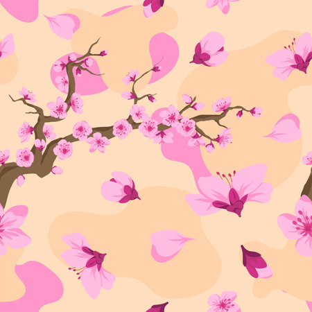 Cherry blossom tree branches and flowers vectorのイラスト素材