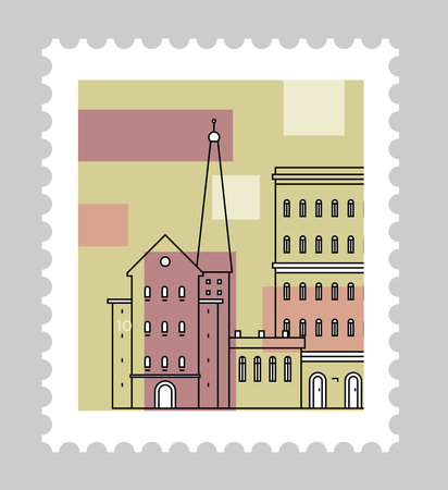 Cityscape with architecture and buildings postmarkのイラスト素材