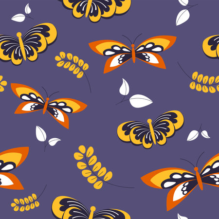 Wild insects, butterflies and flower branchesのイラスト素材
