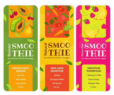 Smoothie labels for packages, organic productsのイラスト素材