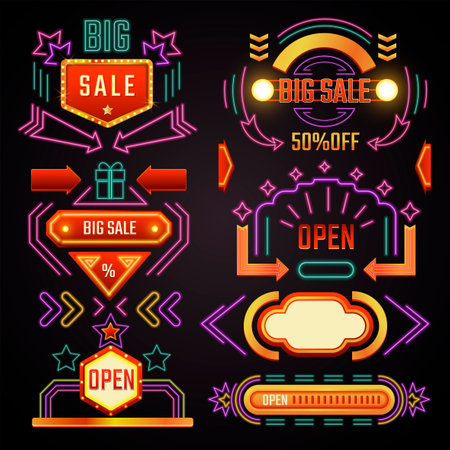 Big sale, discounts and offers neon banners vectorのイラスト素材