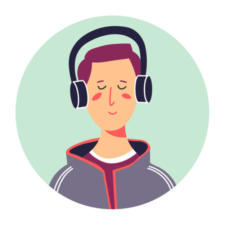 Portrait of teenager listening to music via headphonesのイラスト素材