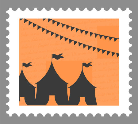 Attraction and amusement, tents and flags postcardのイラスト素材