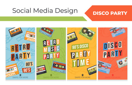 Disco party promo at social media story design setのイラスト素材