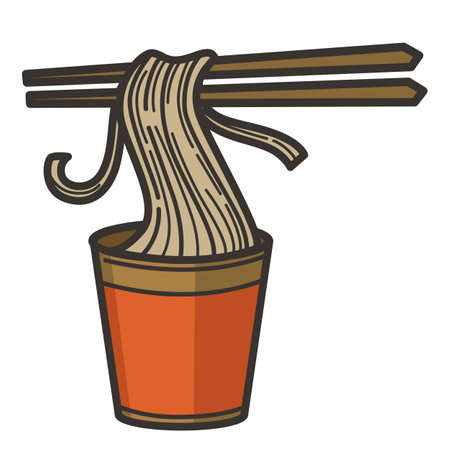 Noodles in cup with chopsticks, Chinese or Japanese, Korean foodのイラスト素材