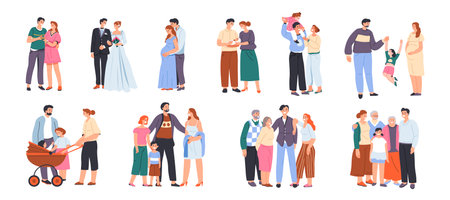 Family of man and woman, parents with childrenのイラスト素材