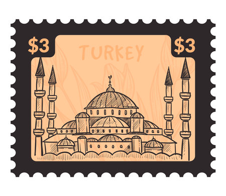 Turkey sights and mosques, postcard or mark vectorのイラスト素材