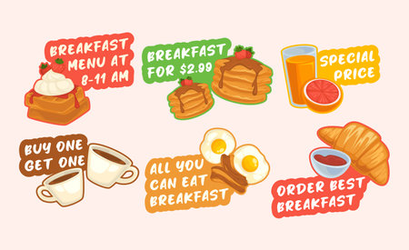 Tag set design for breakfast deal advertisingのイラスト素材