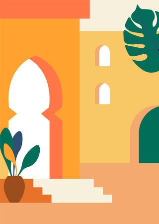 Old city with architecture flora, arches of houseのイラスト素材