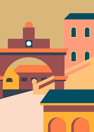 Architecture and buildings of old city, cityscapeのイラスト素材